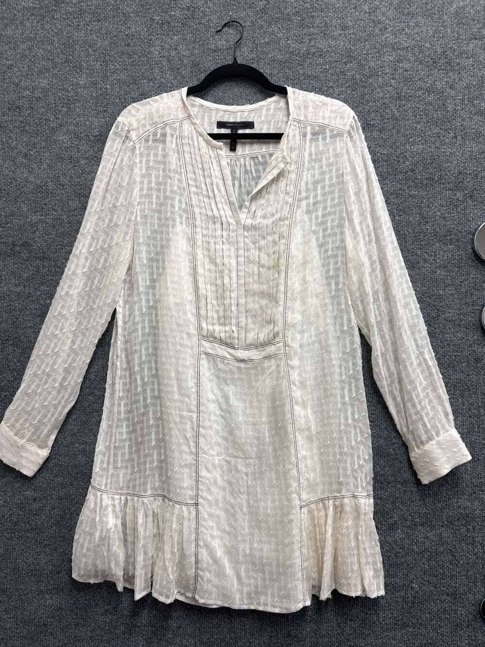 BCBGMAXAZRIA Rosaline White Silk Cotton Ruffle Mini Dress with Slip